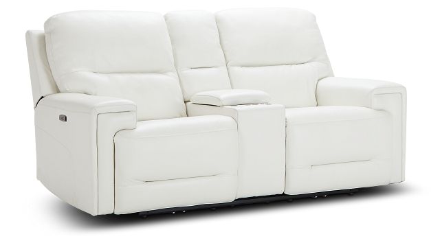 Porto White Lthr/vinyl Power Reclining Console Loveseat