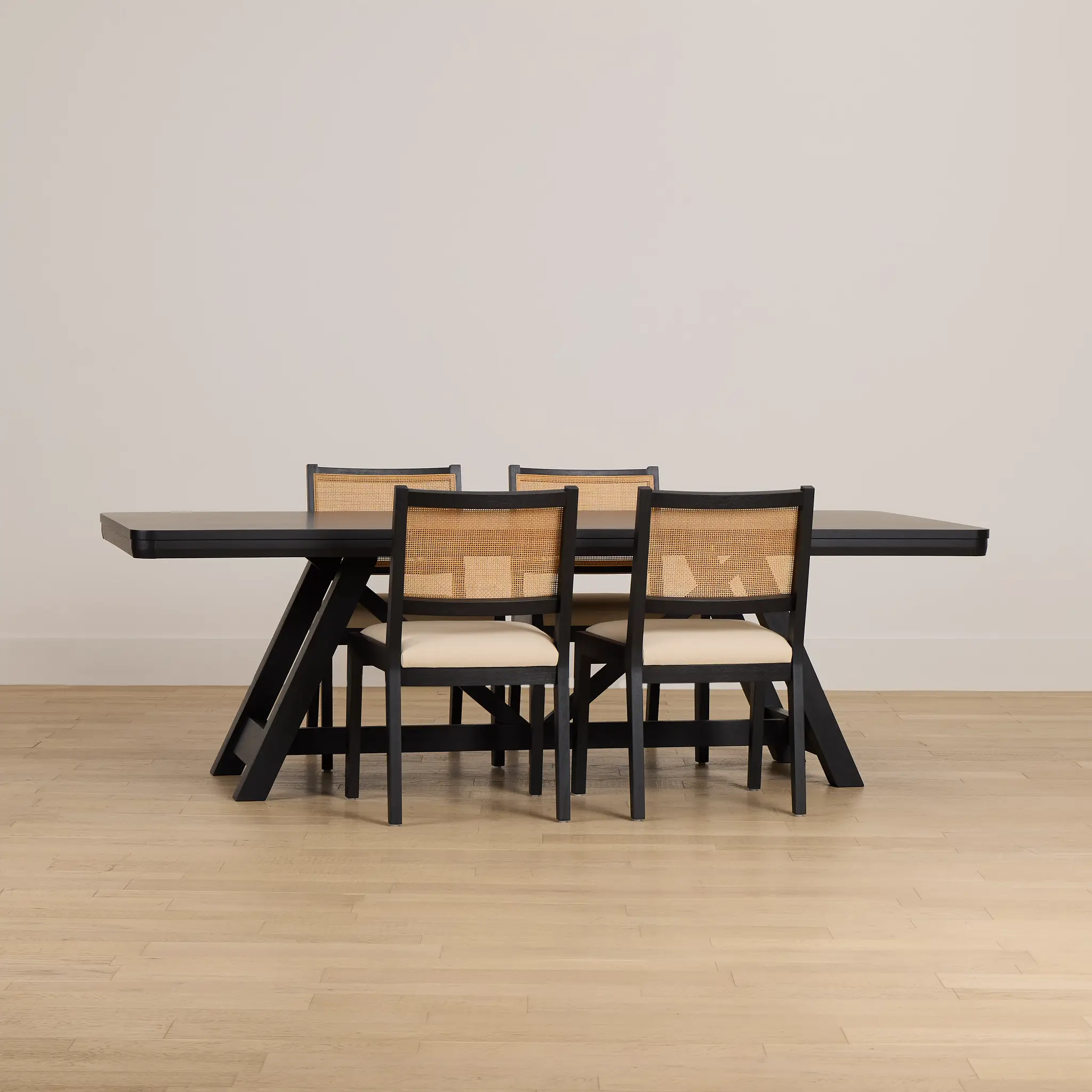 Pacific Black Trestle Table & 4 Upholstered Chairs Pacific Black Trestle Table & 4 Upholstered Chairs