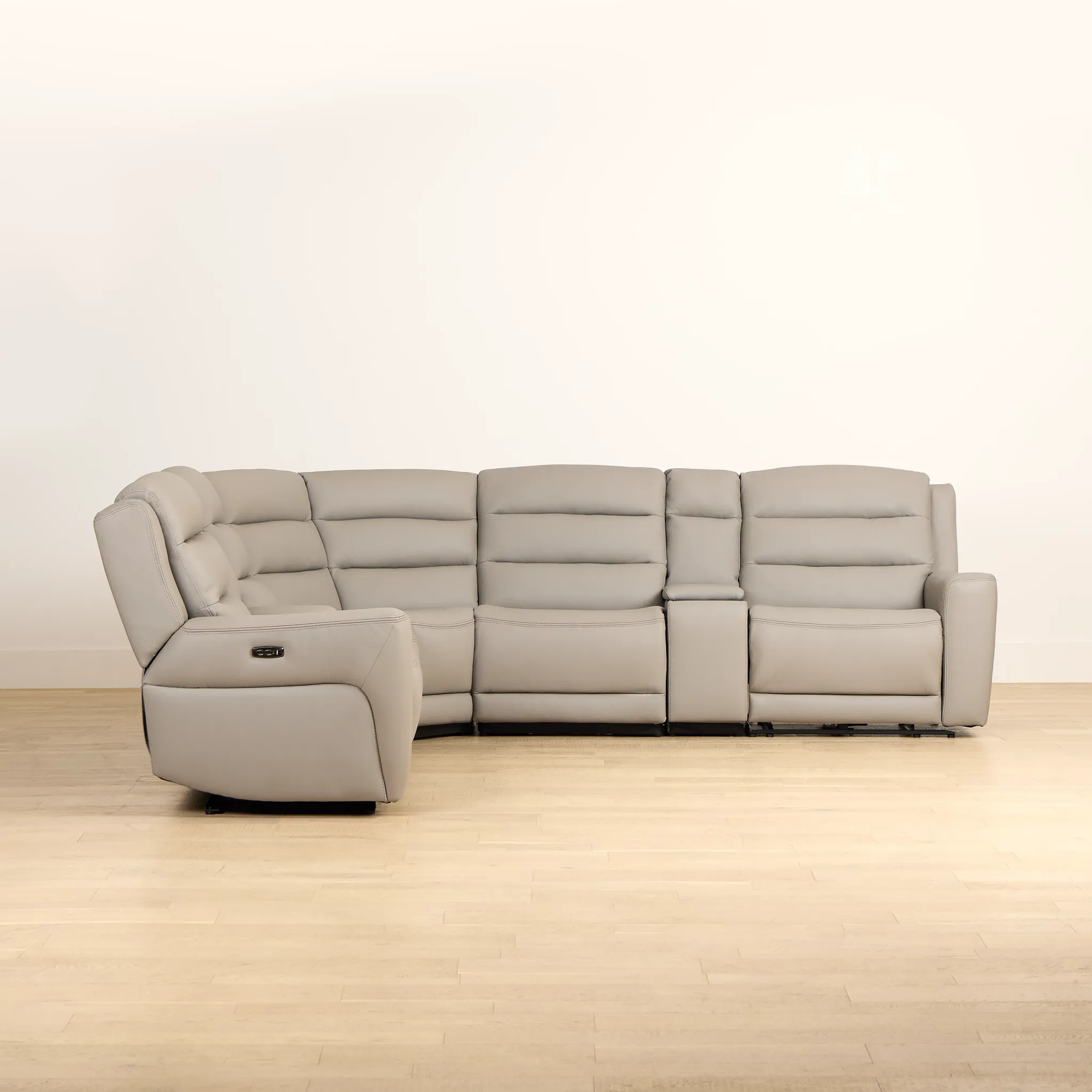 Wilder Taupe Leather Large Dual Power Reclining Two-arm Sectional