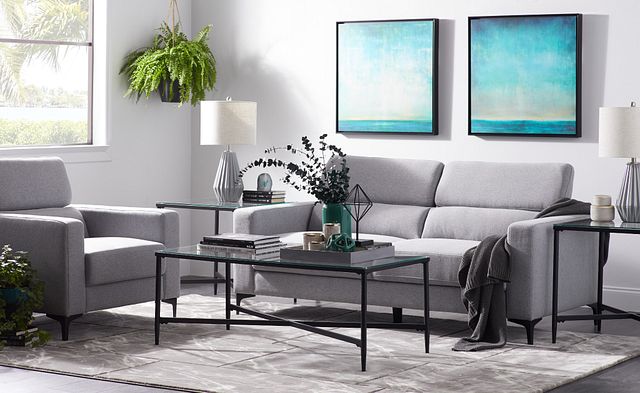 Trenton Light Gray Fabric 7-piece Living Room Package (2)