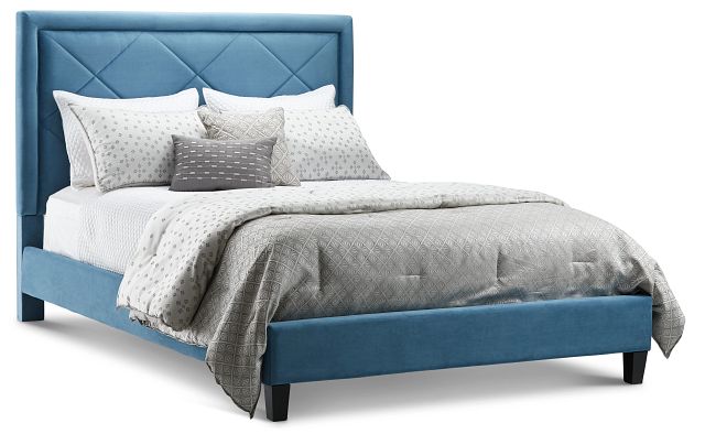 Collin Blue Velvet Platform Bed