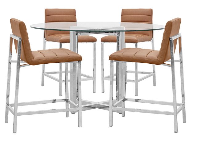 Amalfi Brown Glass High Table & 4 Upholstered Barstools
