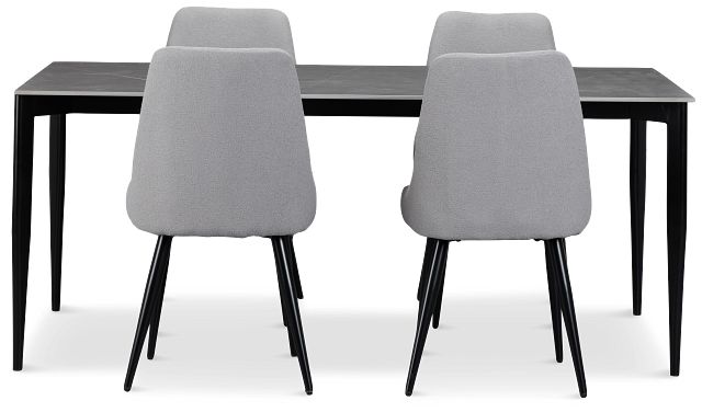 Andover Gray Rect Table & 4 Gray Upholstered Curved Chairs