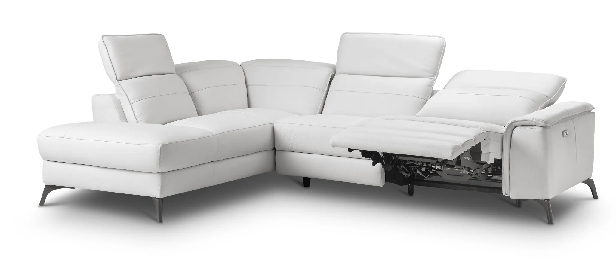 Pearson White Leather Left Bumper Power Reclining Sectional