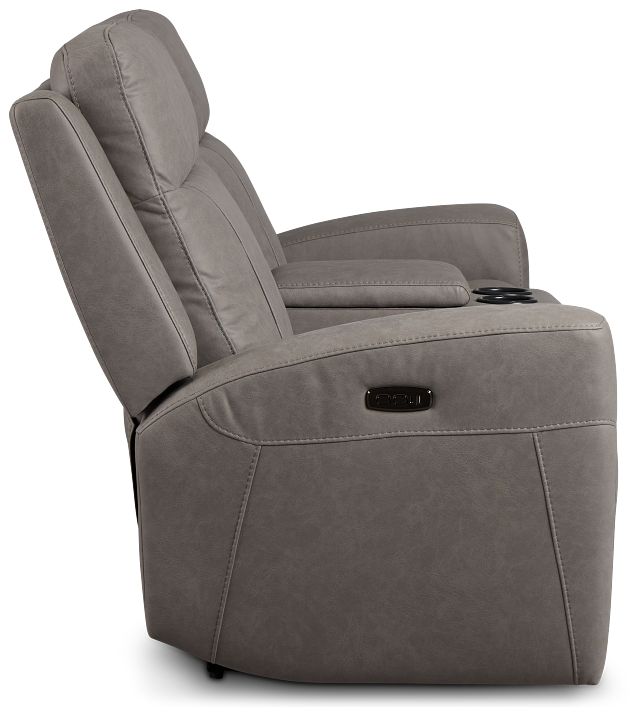 Colton Light Gray Micro Power Reclining Console Loveseat W/ Power Headrest