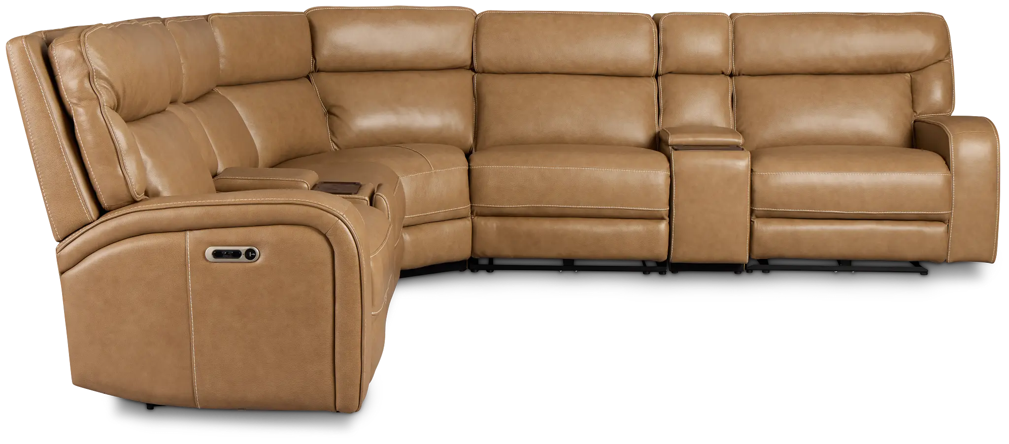 Jasper Light Brown Leather Large Triple Power Reclining Two-arm Sectional Jasper Light Brown Leather Large Triple Power Reclining Two-arm Sectional