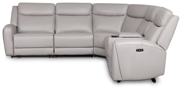 Walker Light Gray Lthr/vinyl Medium Triple Power 2-arm Sectional
