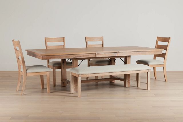 Park City Light Tone Rect Table With 4 Wood Side Chairs & Bench