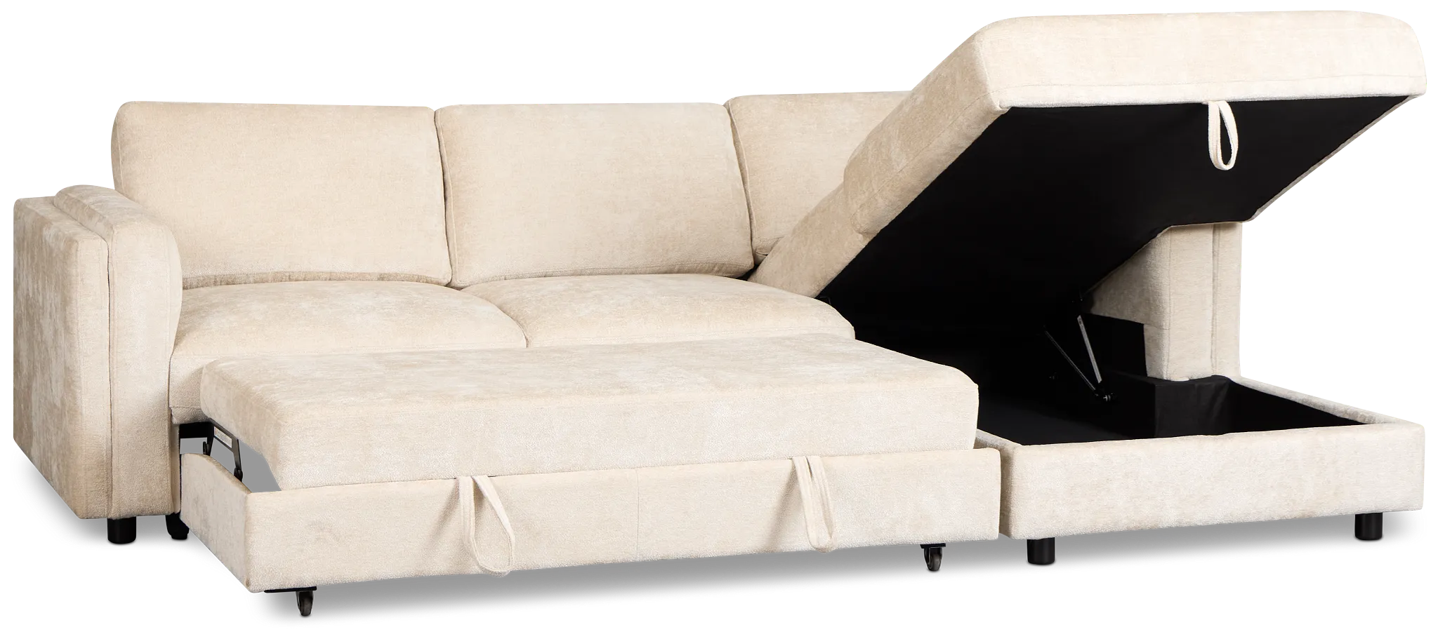 Farren Beige Fabric Small Right Chaise Storage Sleeper Sectional