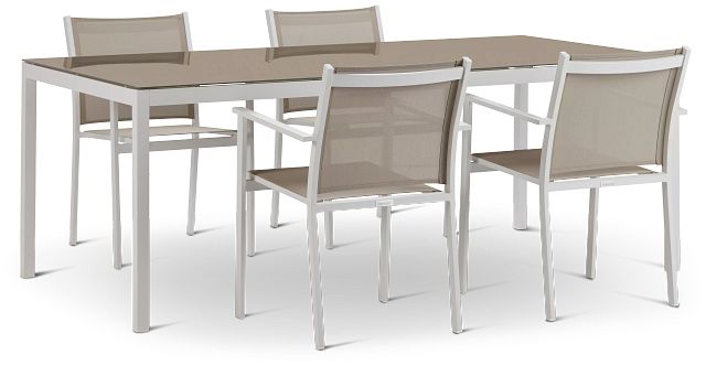 Aventura Champagne 78" Table & 4 Arm Chairs