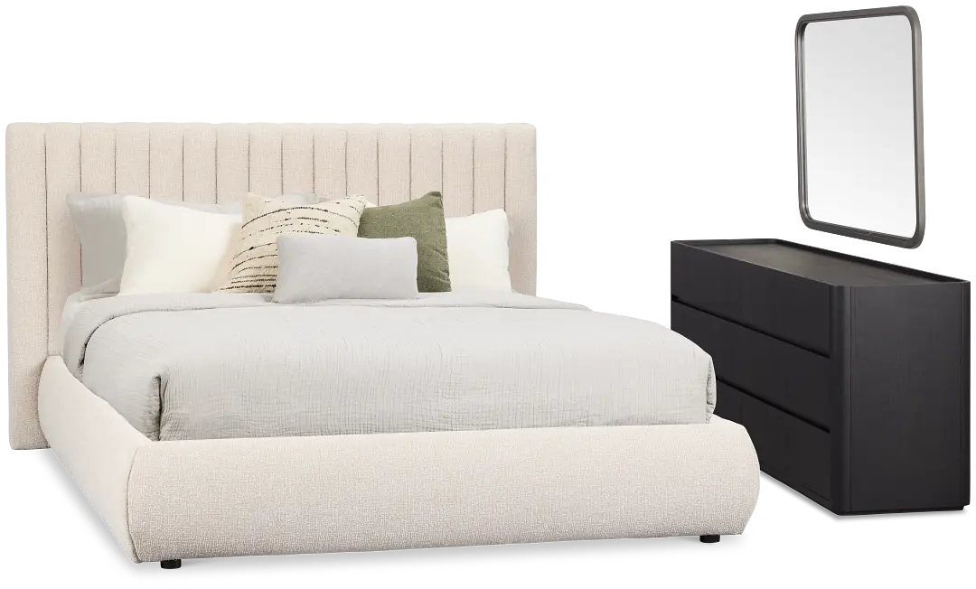 Nomad Light Beige Uph Platform Bedroom With Black Cases Nomad Light Beige Uph Platform Bedroom With Black Cases