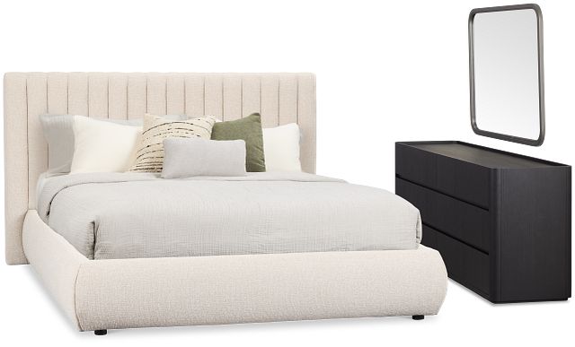 Nomad Light Beige Uph Platform Bedroom With Black Cases