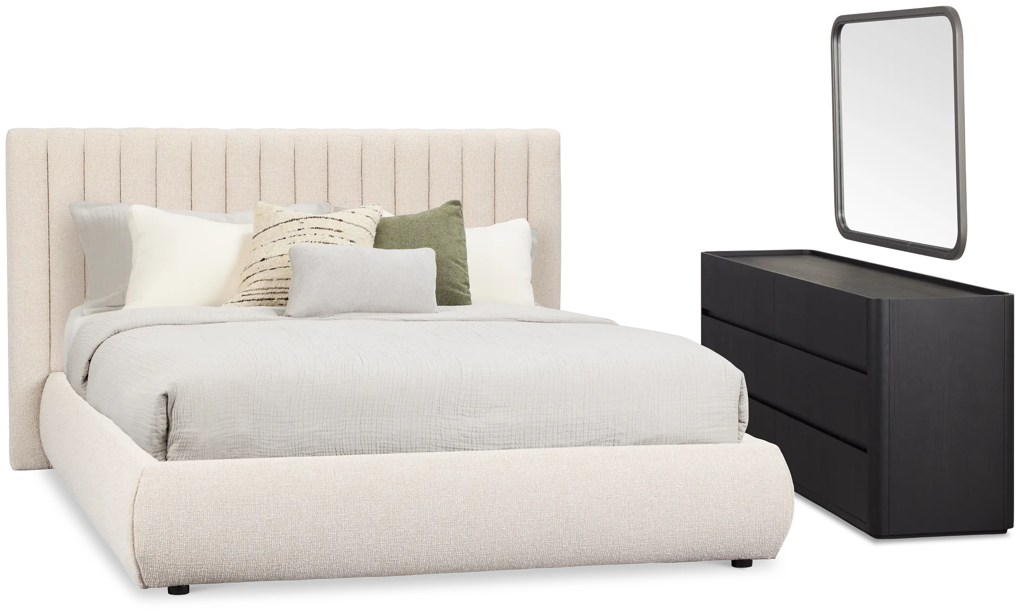 Nomad Light Beige Uph Platform Bedroom With Black Cases