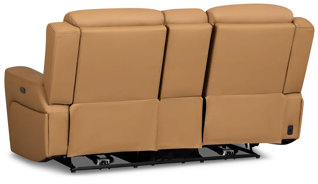 Wilder Brown Leather Power Reclining Console Loveseat With Refrigerator