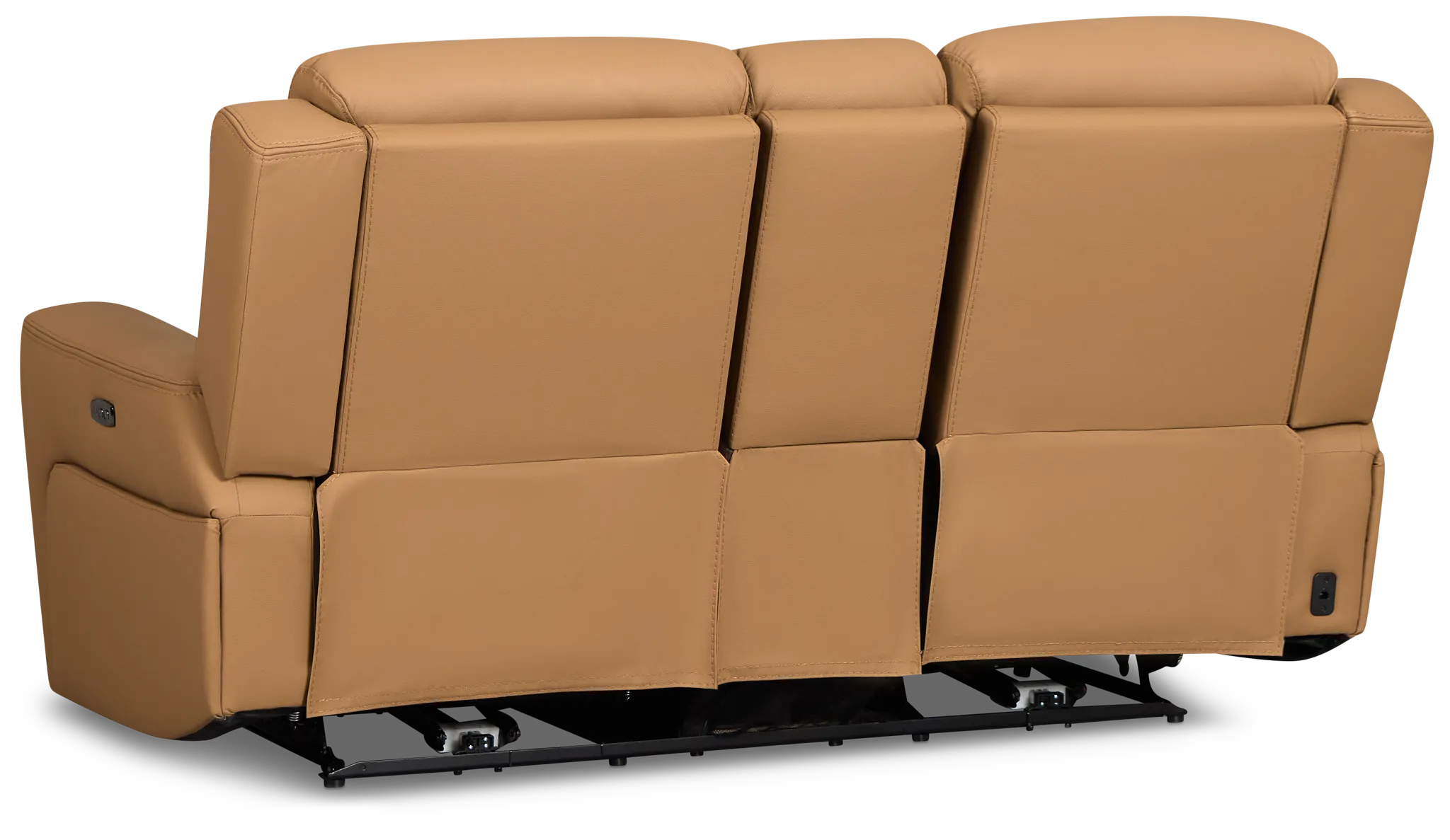 Wilder Brown Leather Power Reclining Console Loveseat With Refrigerator