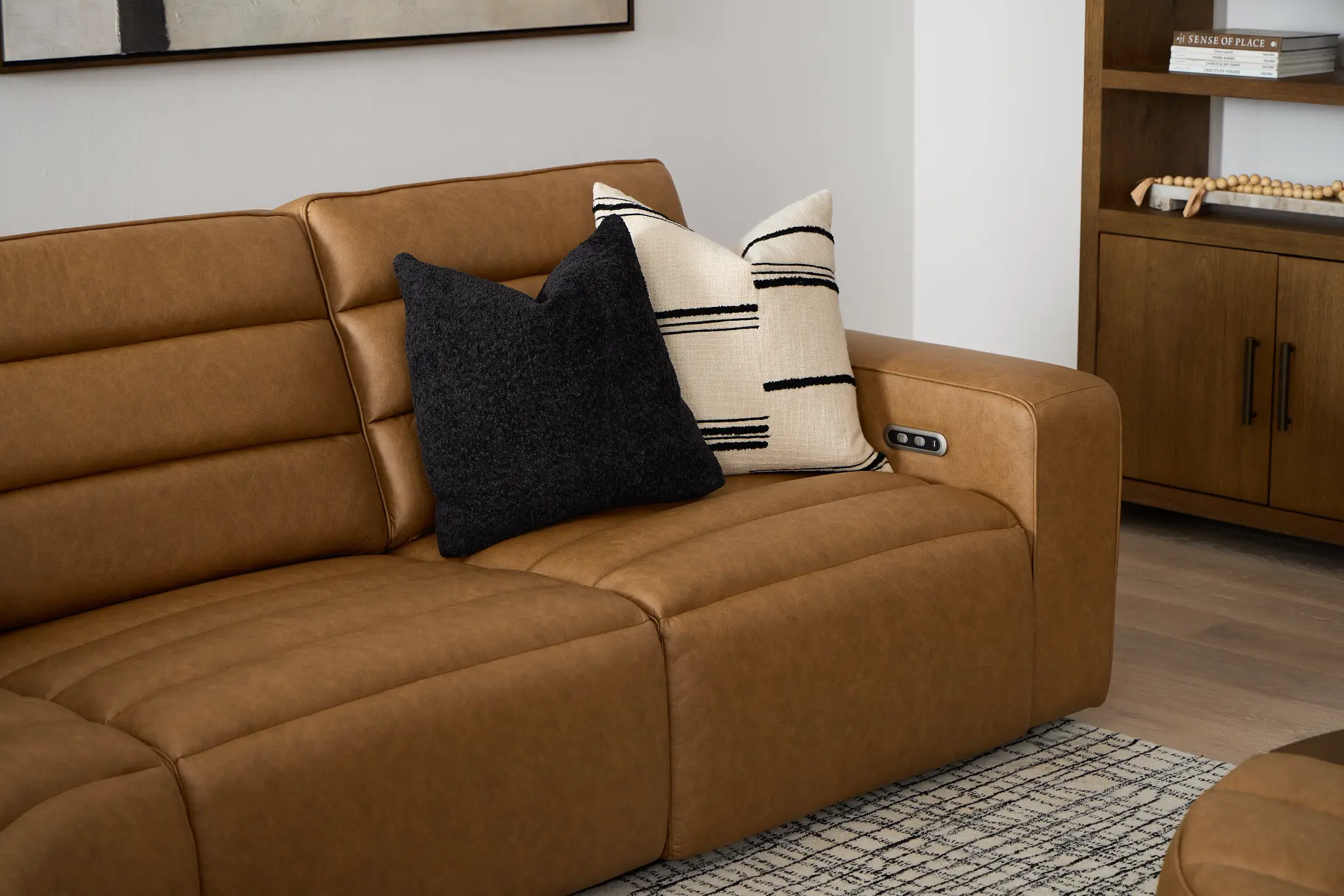 Sawyer Light Brown Micro Large Triple Power Reclining Two-arm Sectional Sawyer Light Brown Micro Large Triple Power Reclining Two-arm Sectional