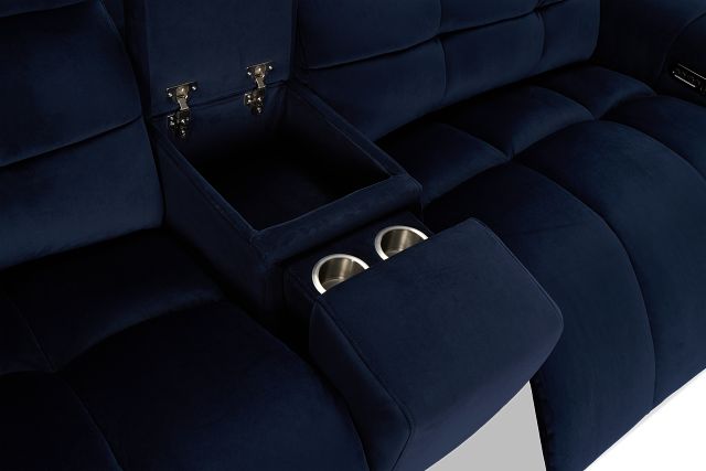 Gemma Navy Velvet Power Reclining Console Sofa