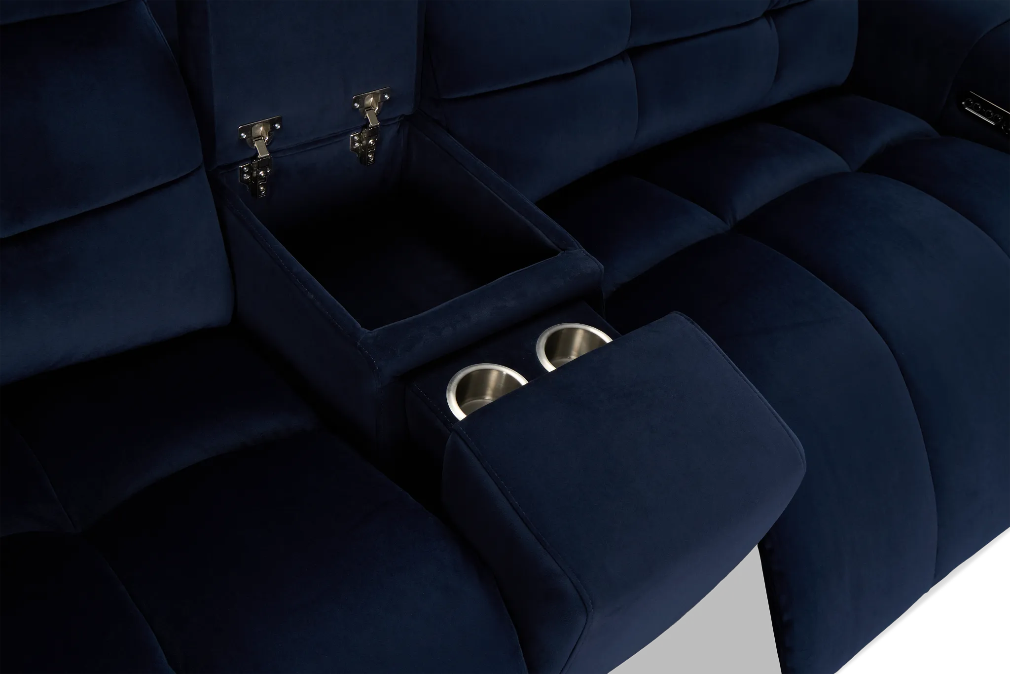 Gemma Navy Velvet Power Reclining Console Sofa