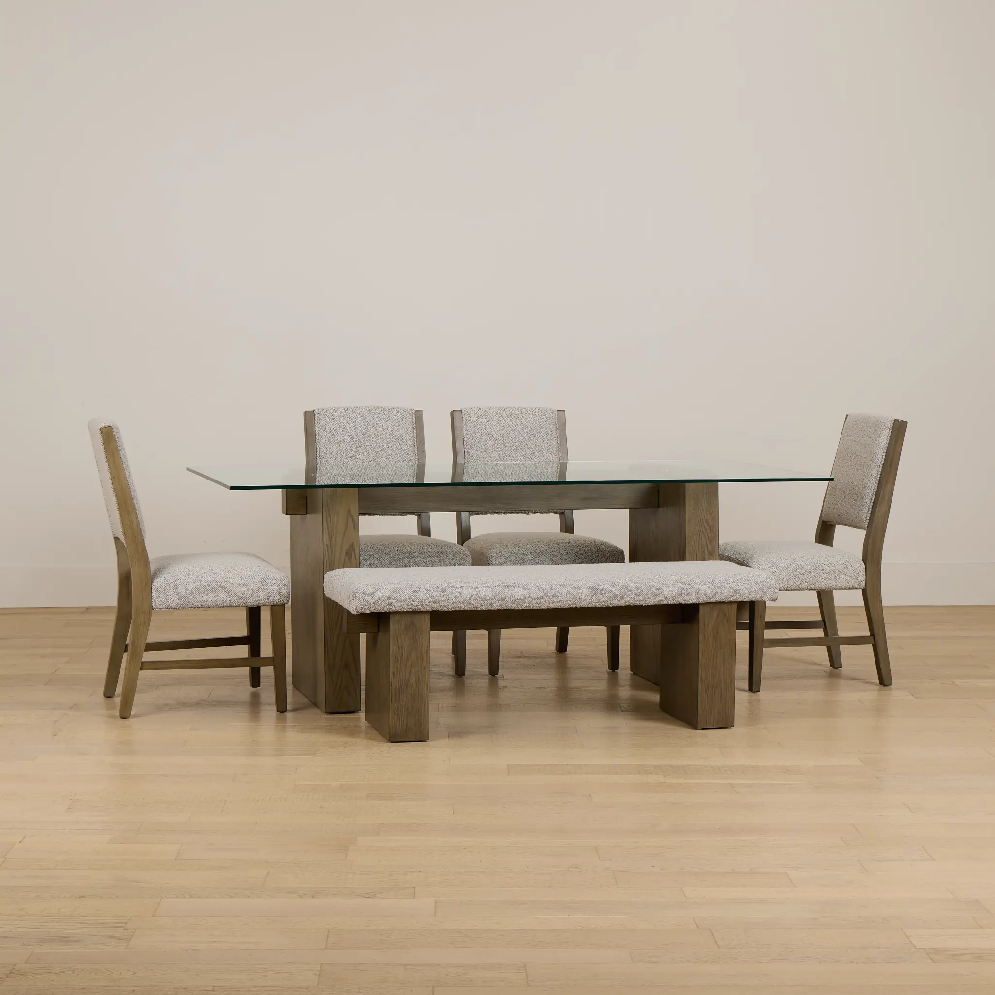 Vance Glass Rect Table With 4 Upholstered Side Chairs & Bench Vance Glass Rect Table With 4 Upholstered Side Chairs & Bench