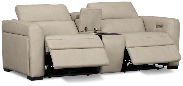 Melody Light Gray Micro Power Reclining Console Sofa