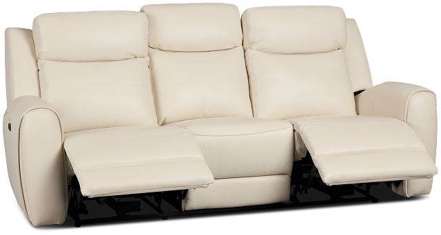 Walker Ivory Lthr/vinyl Power Reclining Sofa W/ Power Headrest