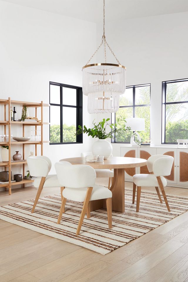 Malibu Light Tone Round Table & 4 Upholstered Chairs