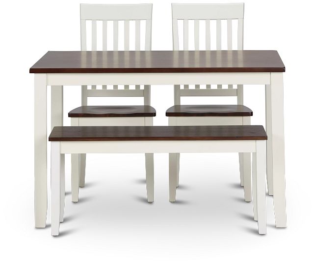 Santos White Two-tone Table, 2 Chairs & Bench