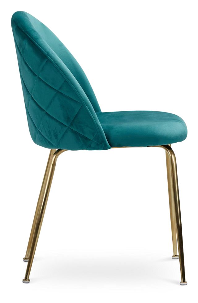 Capri Dark Teal Upholstered Side Chair W/ Gold Legs