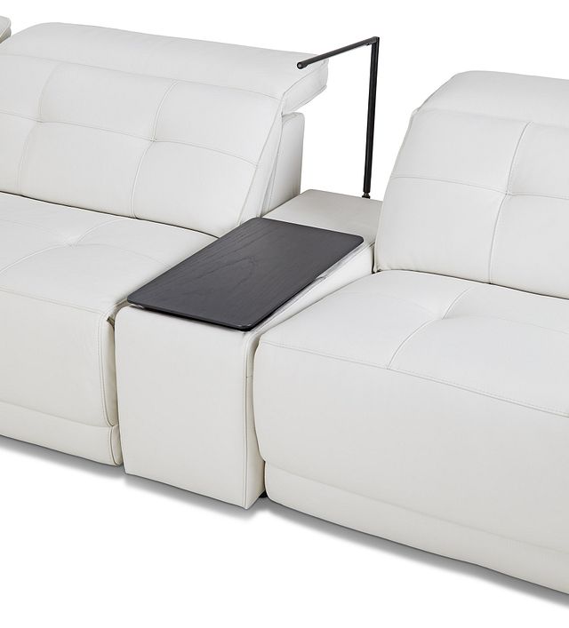 Reva White Leather Medium Triple Power 2-arm Sectional