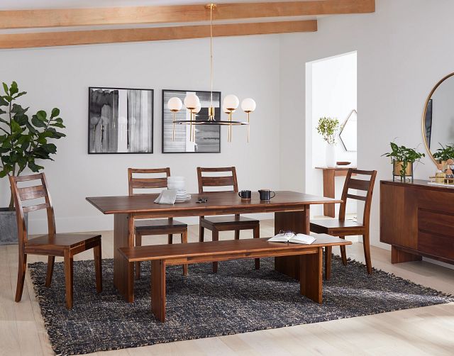 Bowery Dark Tone Rect Table, 4 Chairs & Bench