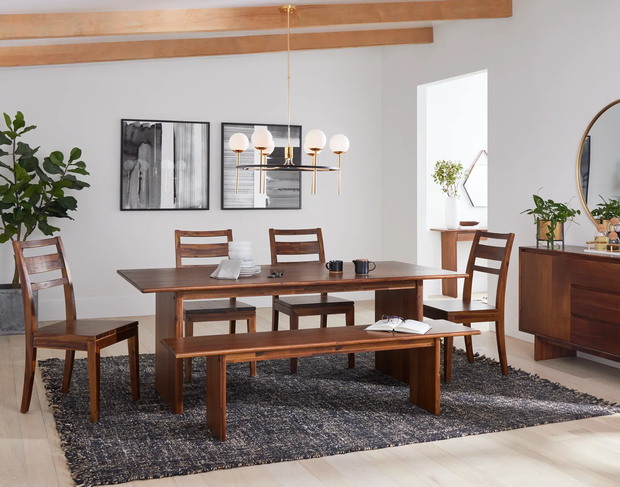 Bowery Dark Tone Rect Table, 4 Chairs & Bench Bowery Dark Tone Rect Table, 4 Chairs & Bench