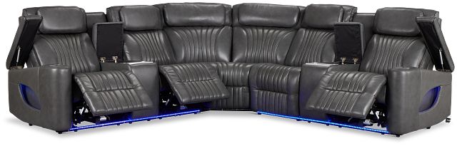 Nova Dark Gray Lthr/vinyl Medium 2-arm Triple Power Massage Sectional