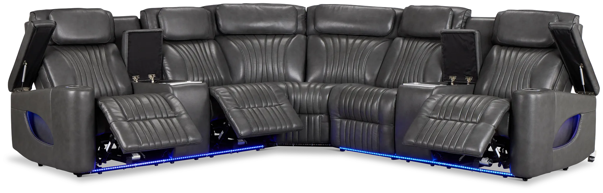 Nova Dark Gray Lthr/vinyl Medium 2-arm Triple Power Massage Sectional