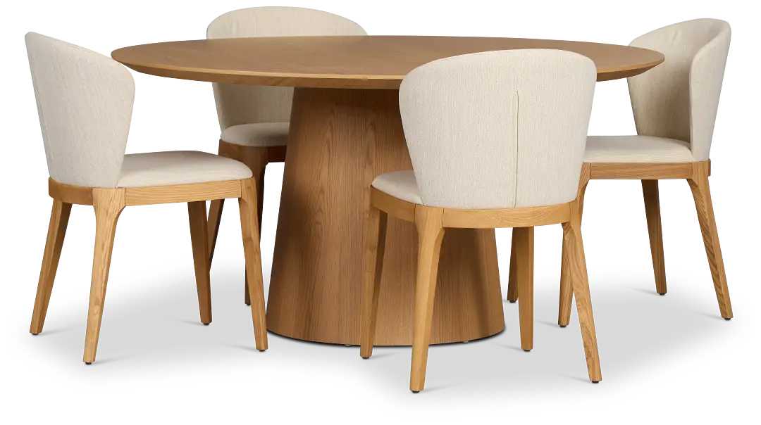 Nomad Light Tone 59" Round Table &4 Light Beige Chairs W/light Tone Leg Nomad Light Tone 59" Round Table &4 Light Beige Chairs W/light Tone Leg
