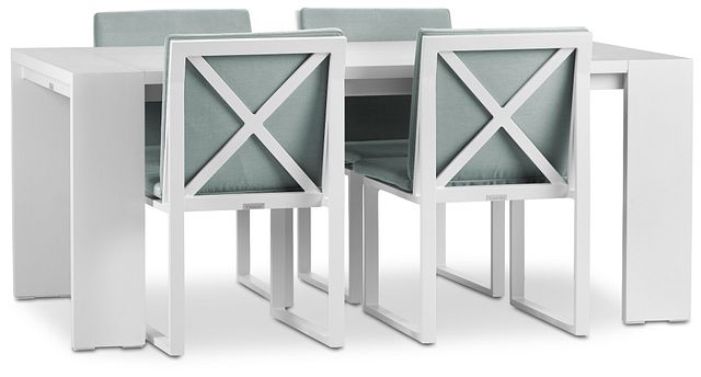 Linear White Teal 70" Aluminum Table & 4 Cushioned Side Chairs