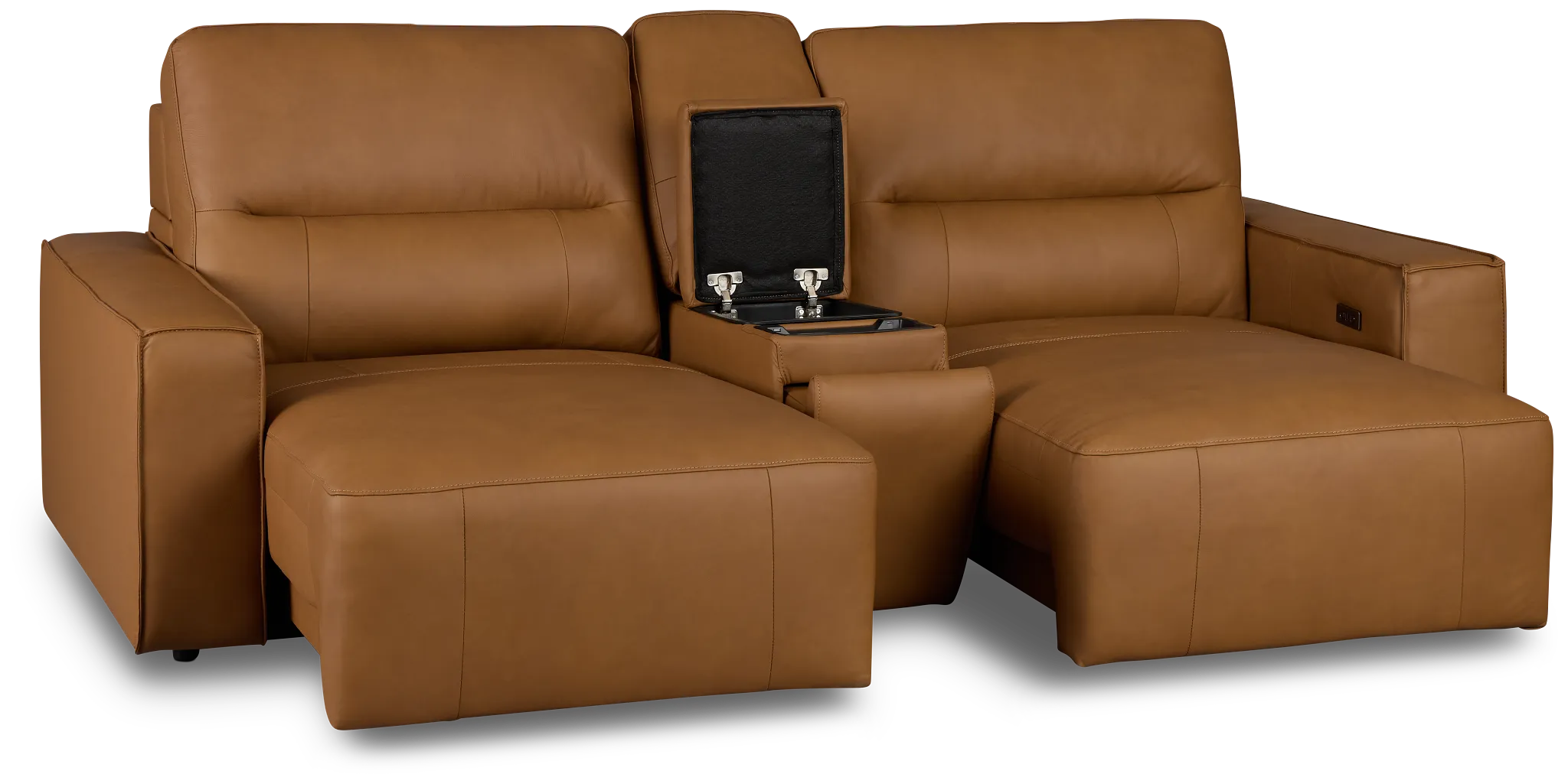 Rudy Brown Lthr/vinyl Power Extension Chaise Console Loveseat