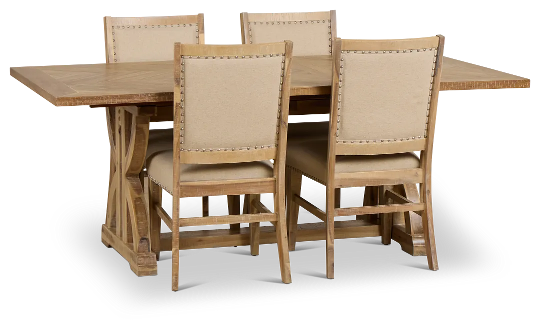 Joplin Light Tone Extension Rectangular Table & 4 Upholstered Chairs