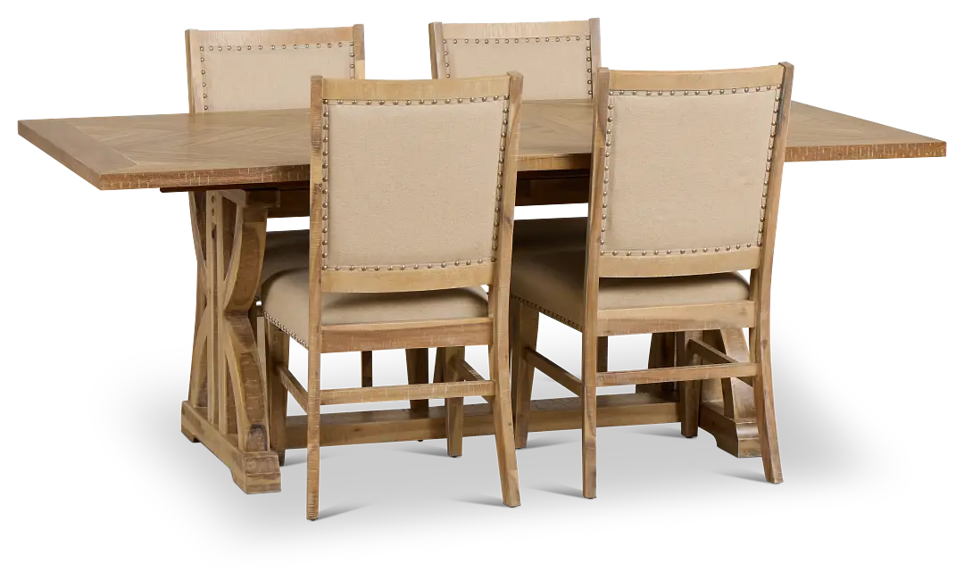 Joplin Light Tone Extension Rectangular Table & 4 Upholstered Chairs Joplin Light Tone Extension Rectangular Table & 4 Upholstered Chairs