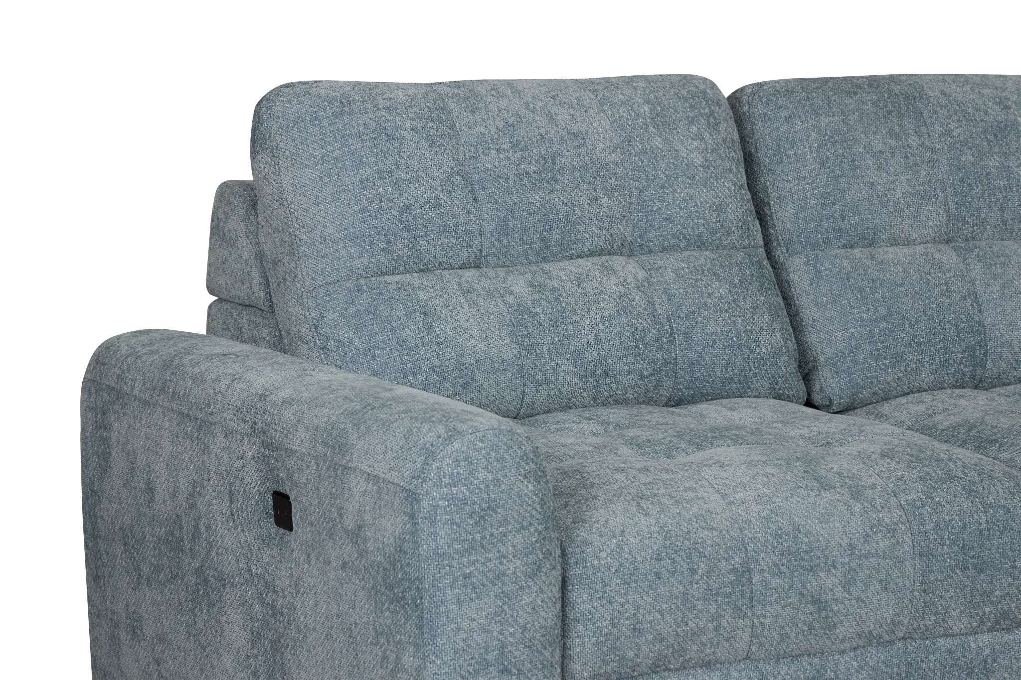 Hendrix Light Blue Fabric Small Two Arm Power Extension Chaise Sectional