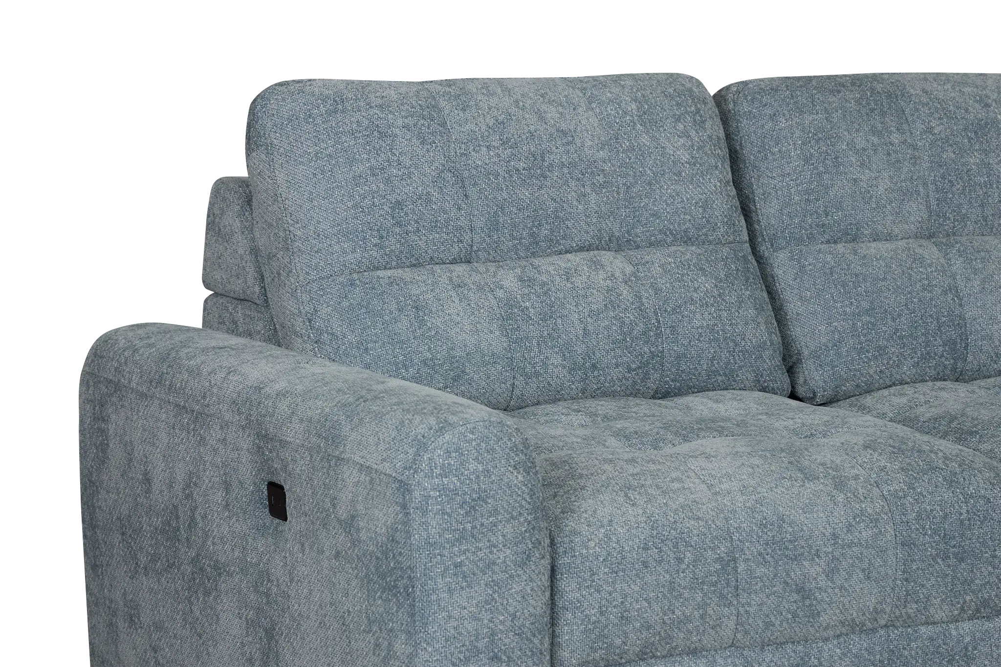 Hendrix Light Blue Fabric Small Two Arm Power Extension Chaise Sectional Hendrix Light Blue Fabric Small Two Arm Power Extension Chaise Sectional