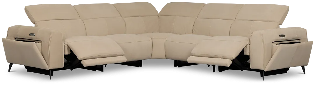 Reyna Beige Micro Small Dual Power Reclining Two-arm Sectional