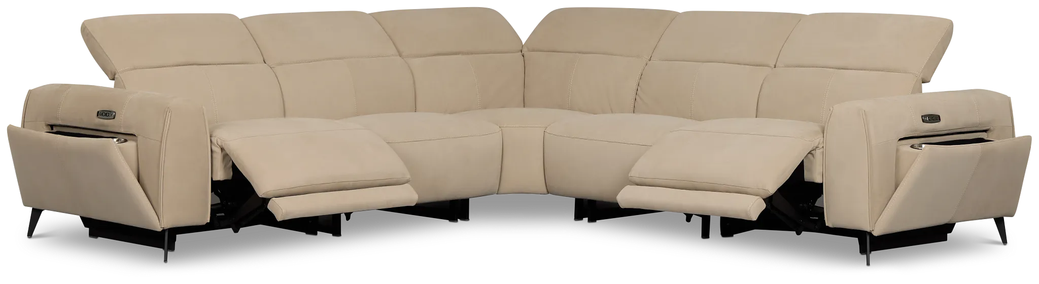Reyna Beige Micro Small Dual Power Reclining Two-arm Sectional