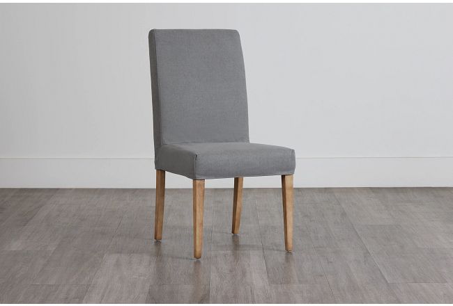 Destination Light Gray Short Slipcover Chair With Light Tone Leg