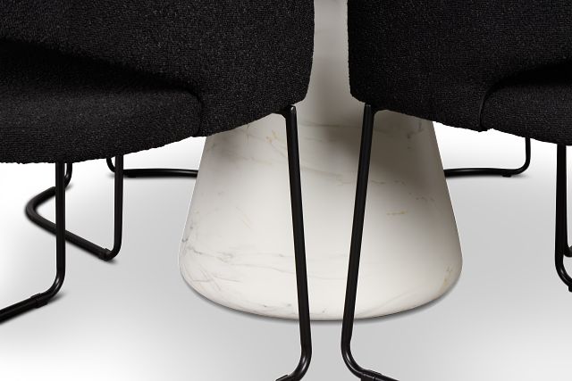 Merrick White Round Table With 4 Black Upholstered Side Chairs
