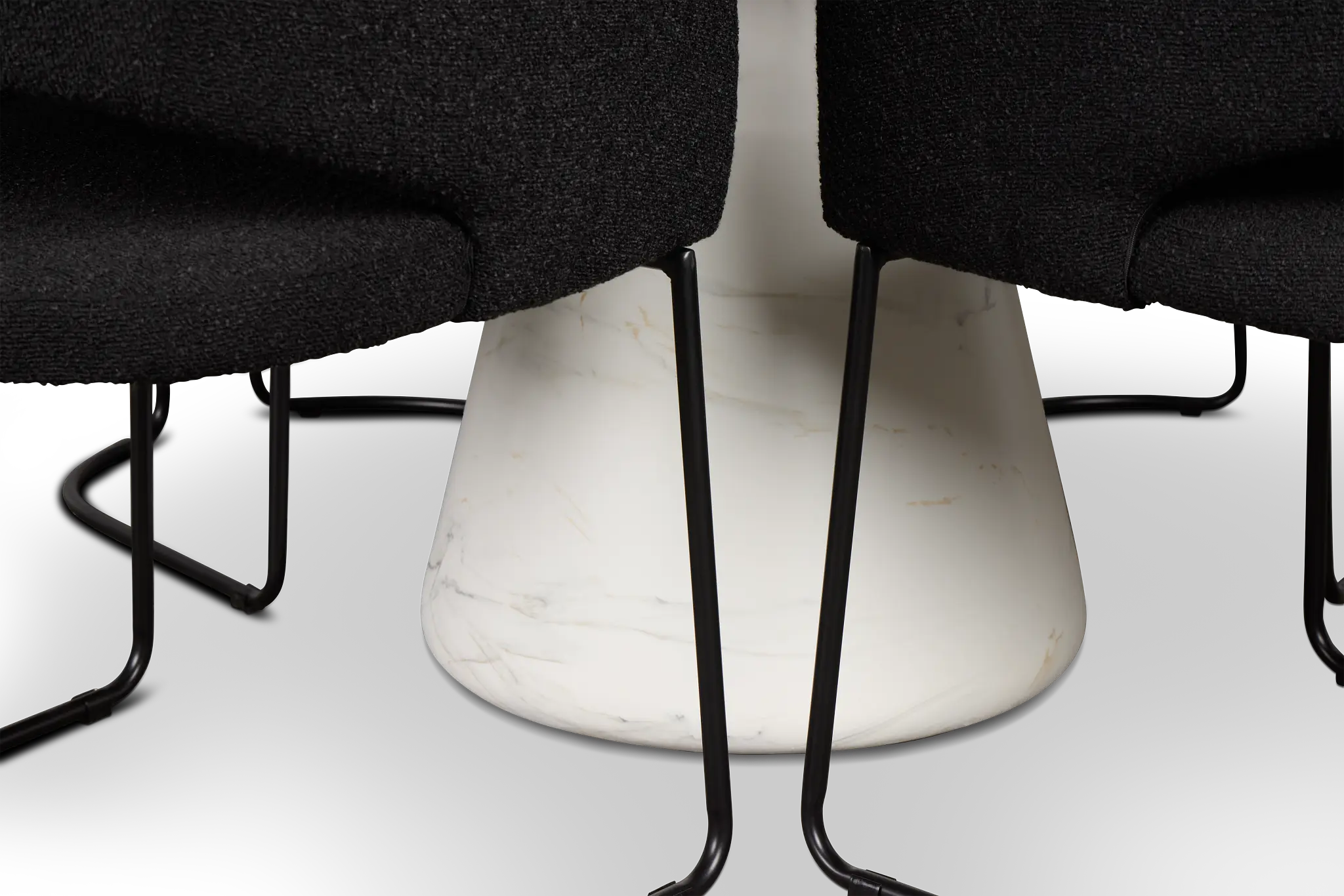 Merrick White Round Table With 4 Black Upholstered Side Chairs Merrick White Round Table With 4 Black Upholstered Side Chairs