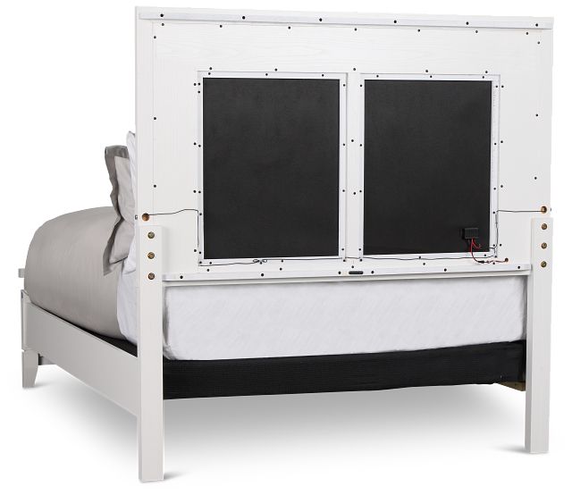 Alessandria White Uph Panel Bed With Lights