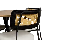 Lynden Light Tone Round Table & 4 White Woven Upholstered Side Chairs