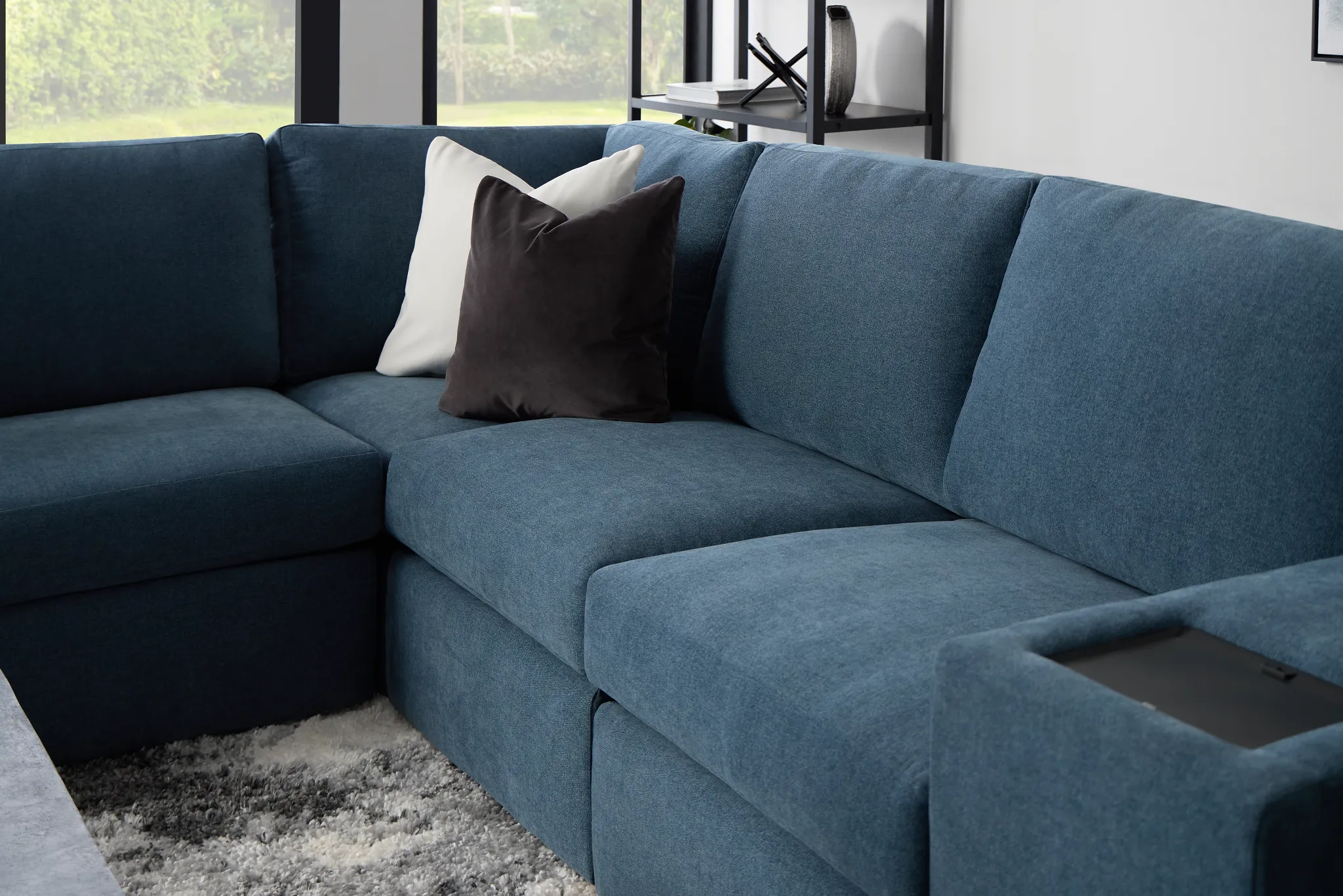 Citymod Blue Fabric Large Right Chaise Sectional With Media Console