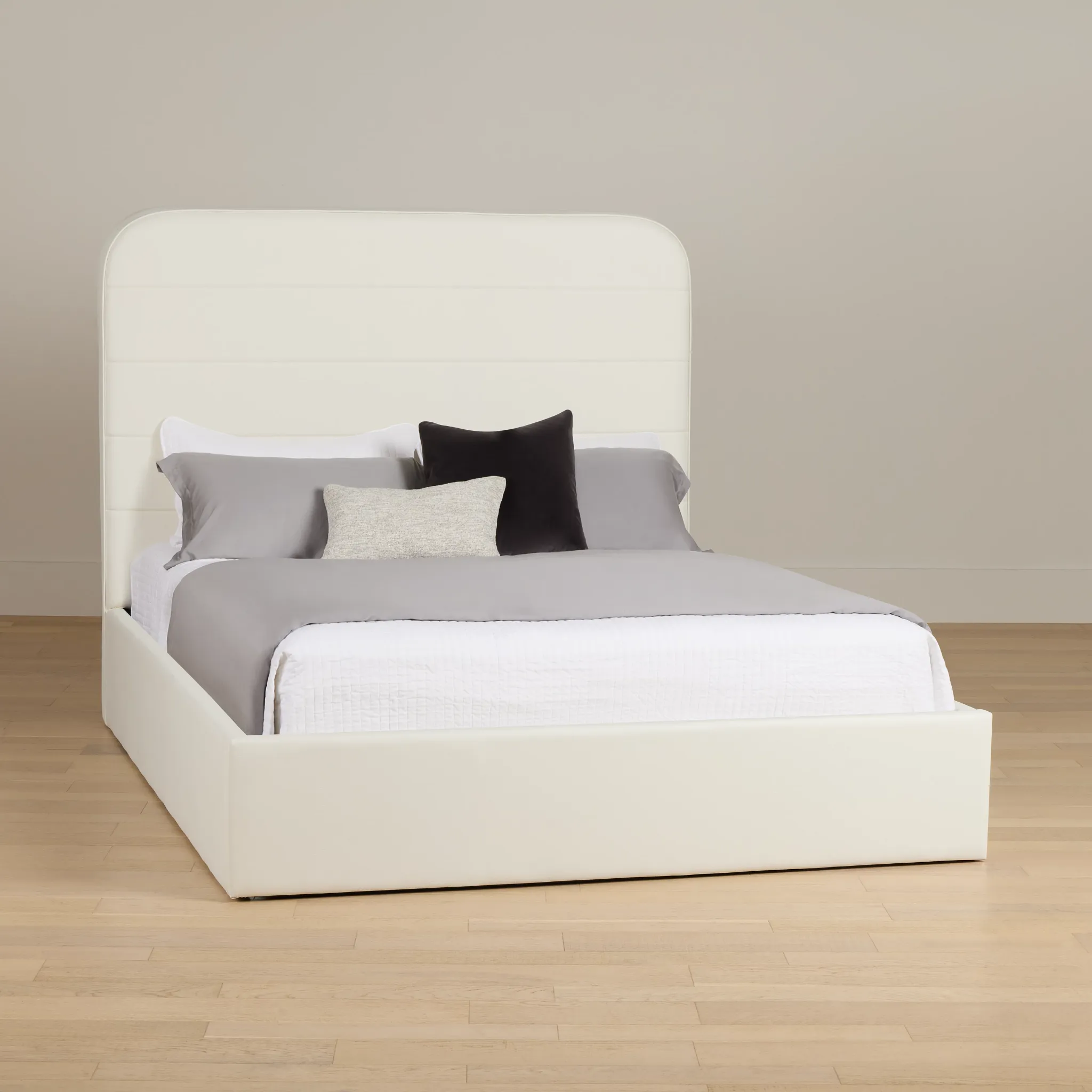 Doral White Curved Upholstered Platform Bed