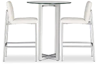 Amalfi White Glass Pub Table & 2 Upholstered Barstools